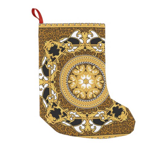 Animal Print Golden Scrolls Silk Small Christmas Stocking