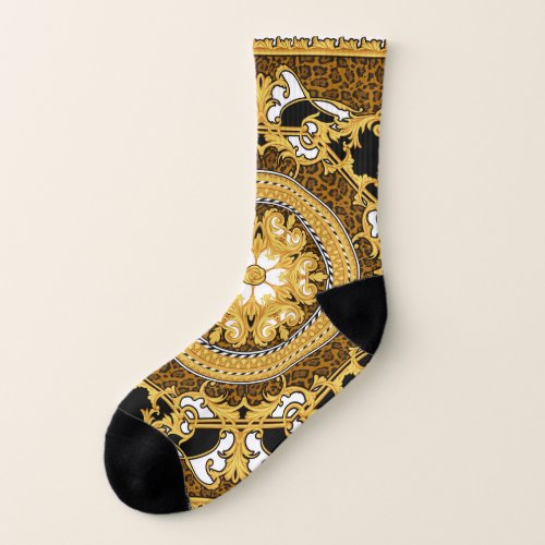 Animal Print Golden Scrolls Silk Socks