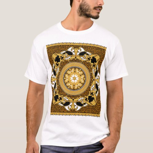 Animal Print Golden Scrolls Silk T_Shirt