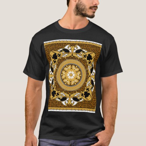 Animal Print Golden Scrolls Silk T_Shirt