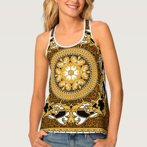 Animal Print Golden Scrolls Silk Tank Top