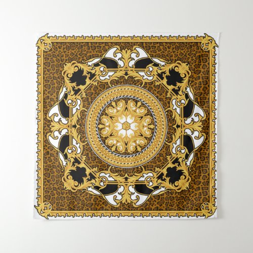 Animal Print Golden Scrolls Silk Tapestry