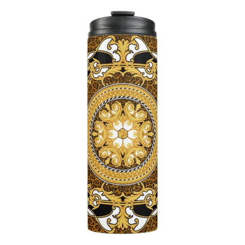 Animal Print Golden Scrolls Silk Thermal Tumbler