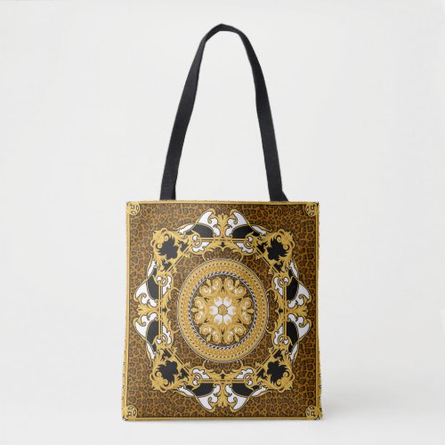 Animal Print Golden Scrolls Silk Tote Bag