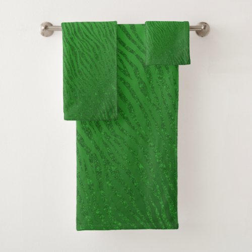 Animal Print Green Glitter Glam Bath Towel Set