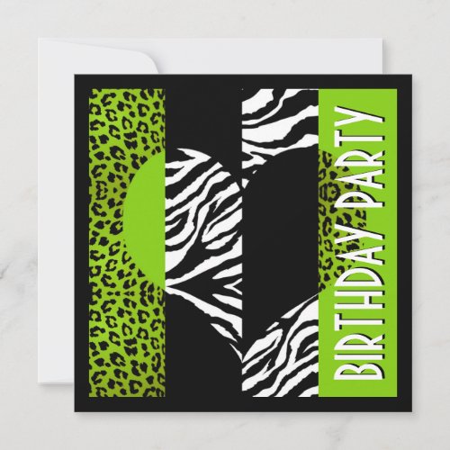 Animal Print Green Leopard Black and White Zebra Personalized Invites