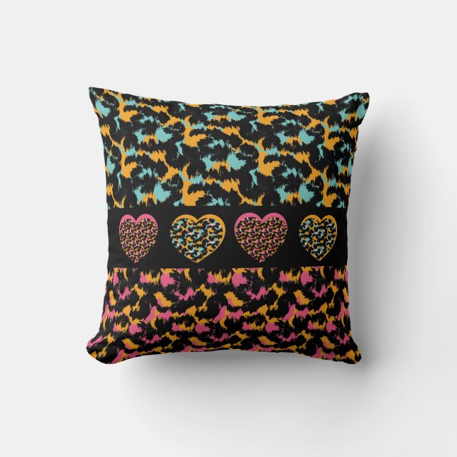Animal Print Hearts Pattern  Throw Pillow (Front)