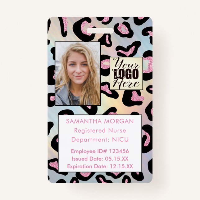 Animal Print Holographic Photo Logo Employee ID Ba Badge (Front)