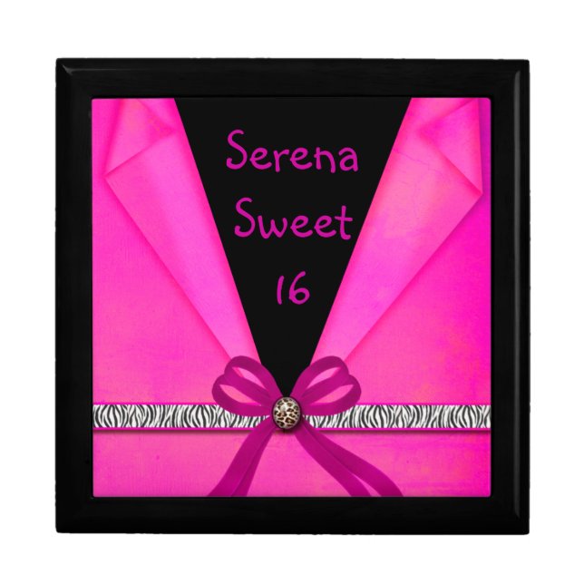 Animal Print Hot Pink & Black Folded Sweet 16 Gift Box (Front)