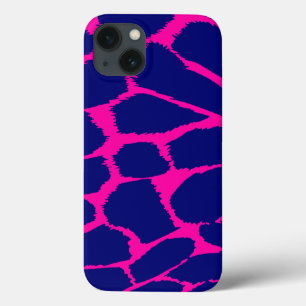 Animal print hot pink & blue iPhone 13 case