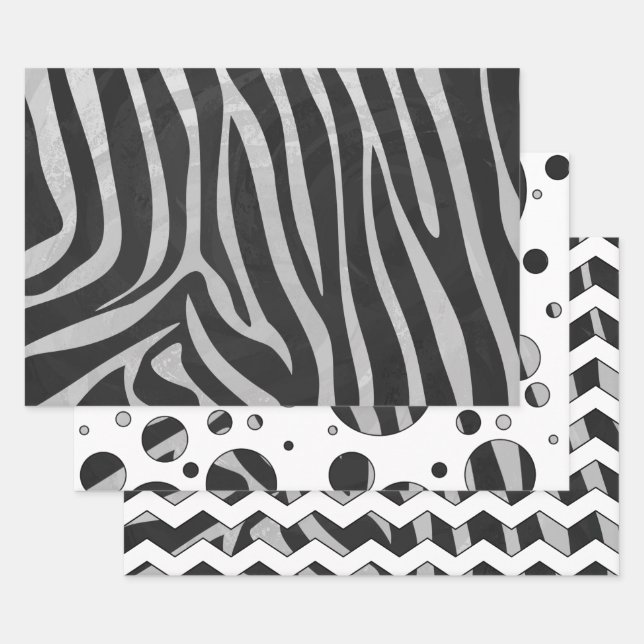 Animal Print in Black and White Wrapping Paper Sheets (Set)