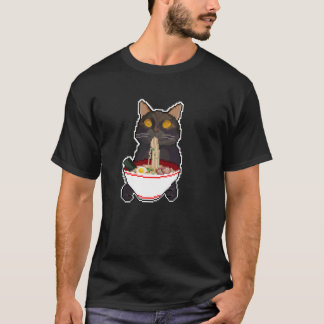 Animal Print Japanese Funny Black Cat Eating Ramen T-Shirt