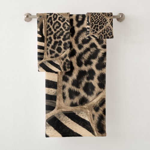 Animal Print _ Leopard and Zebra _ pastel gold Bath Towel Set