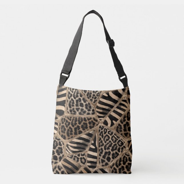 Animal Print - Leopard and Zebra - pastel gold Crossbody Bag (Front)