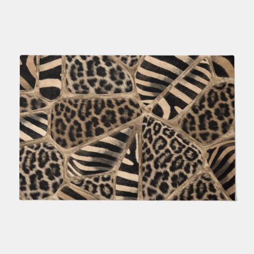 Animal Print _ Leopard and Zebra _ pastel gold Doormat