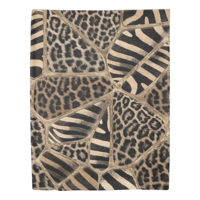 Animal Print - Leopard and Zebra - pastel gold Duvet Cover (Front)