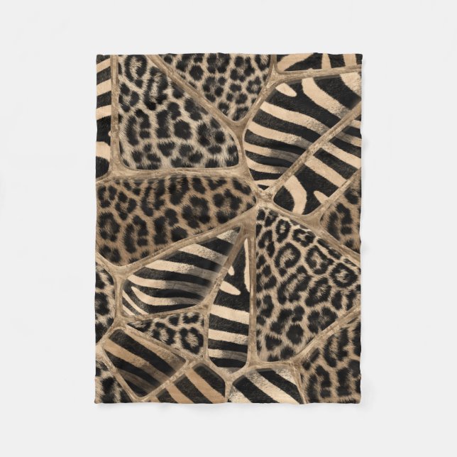 Animal Print - Leopard and Zebra - pastel gold Fleece Blanket (Front)