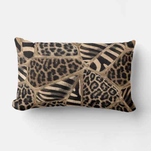 Animal Print _ Leopard and Zebra _ pastel gold Lumbar Pillow