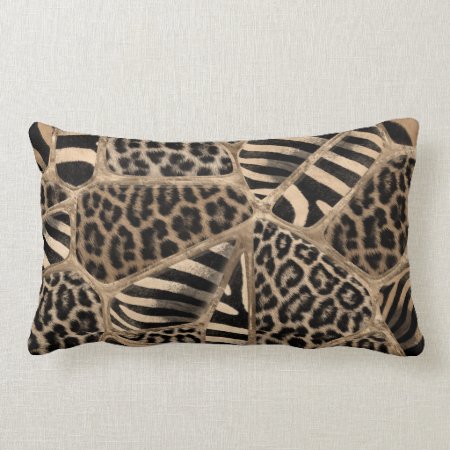 Animal Print - Leopard And Zebra - Pastel Gold Lumbar Pillow