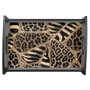 Animal Print - Leopard and Zebra - pastel gold Serving Tray