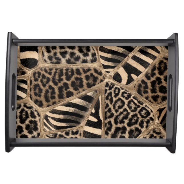 Animal Print - Leopard and Zebra - pastel gold Serving Tray (Front)