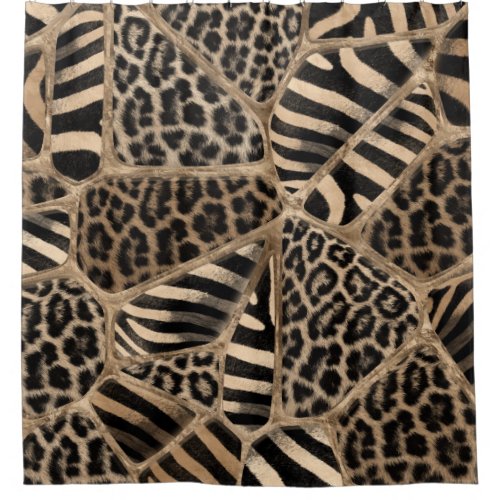 Animal Print _ Leopard and Zebra _ pastel gold Shower Curtain