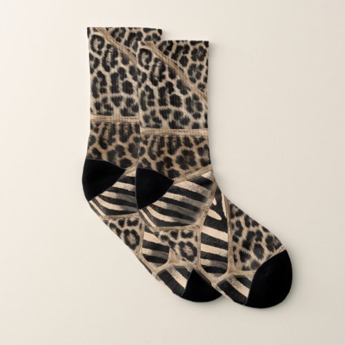 Animal Print _ Leopard and Zebra _ pastel gold Socks