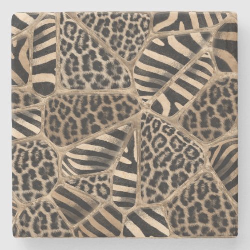 Animal Print _ Leopard and Zebra _ pastel gold Stone Coaster