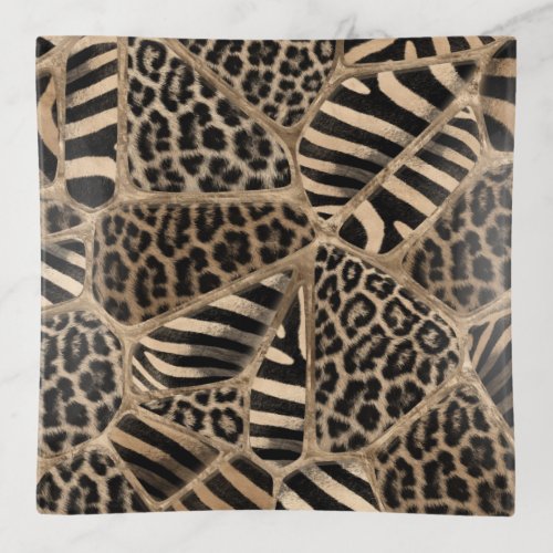 Animal Print _ Leopard and Zebra _ pastel gold Trinket Tray