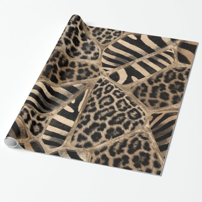 Animal Print - Leopard and Zebra - pastel gold Wrapping Paper (Unrolled)