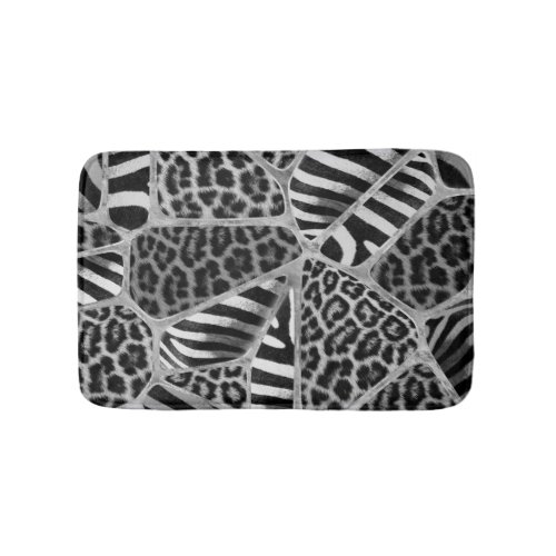 Animal Print _ Leopard and Zebra _ silver Bath Mat