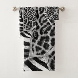 Animal Print - Leopard and Zebra - silver Bath Towel Set
