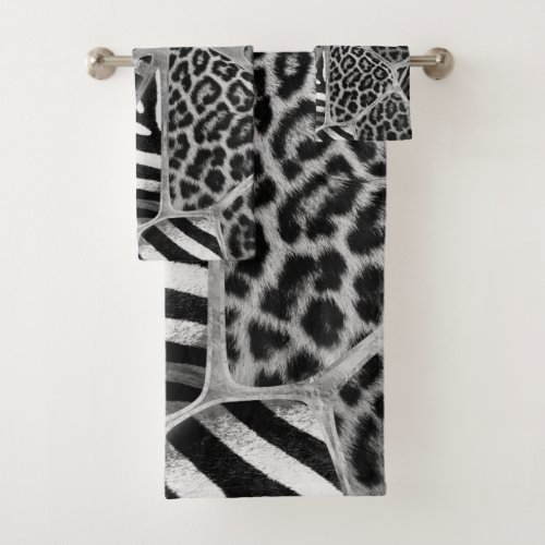 Animal Print _ Leopard and Zebra _ silver Bath Towel Set
