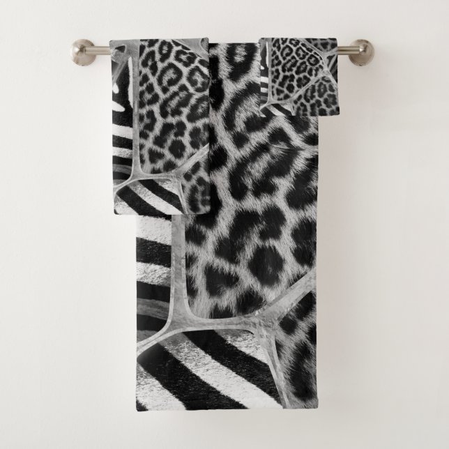 Animal Print - Leopard and Zebra - silver Bath Towel Set (Insitu)