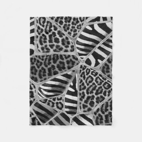 Animal Print _ Leopard and Zebra _ silver Fleece Blanket