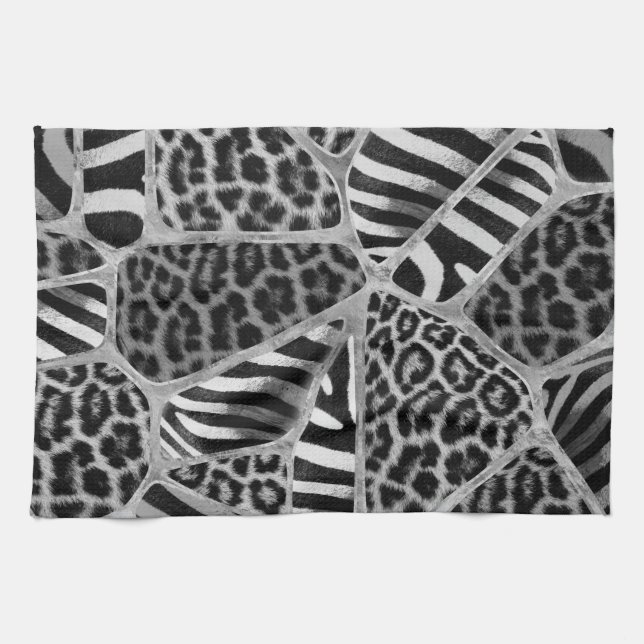 Animal Print - Leopard and Zebra - silver Kitchen Towel (Horizontal)