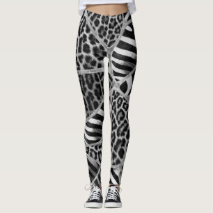 Animal Print - Leopard and Zebra - silver Leggings
