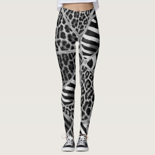 Animal Print _ Leopard and Zebra _ silver Leggings