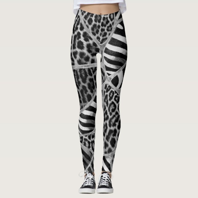 Animal Print - Leopard and Zebra - silver Leggings (Front)