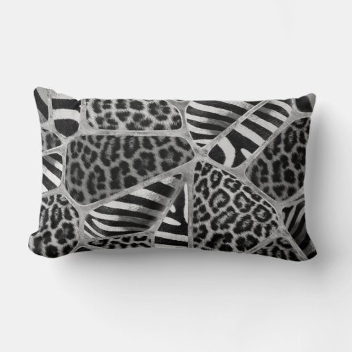 Animal Print _ Leopard and Zebra _ silver Lumbar Pillow