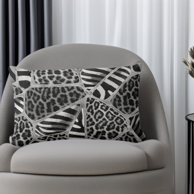 Animal Print - Leopard and Zebra - silver Lumbar Pillow (Creator Uploaded)