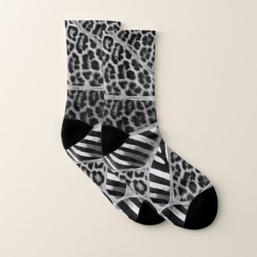 Animal Print _ Leopard and Zebra _ silver Socks