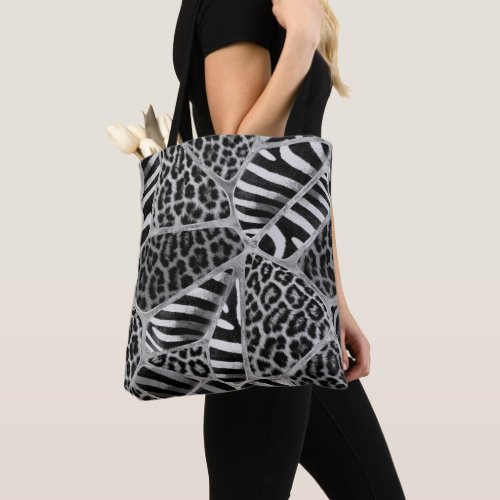 Animal Print _ Leopard and Zebra _ silver Tote Bag