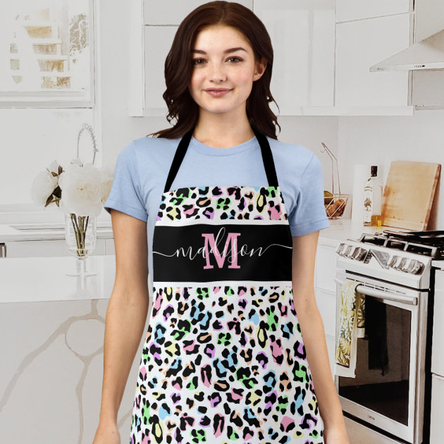 Animal Print Leopard Chic Monogram Apron | Zazzle