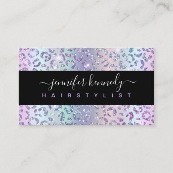 Animal Print Leopard Holographic Glitter Salon Business Card by KacaoPrints at Zazzle