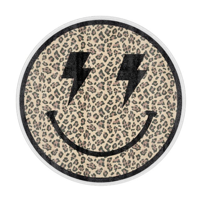 Animal Print Leopard Lightning Bolt Eyes Smile Cutting Board (Front)