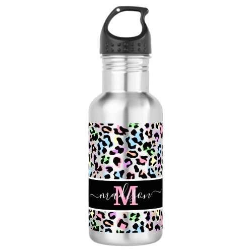 Animal Print Leopard Monogram Name Stainless Steel Water Bottle