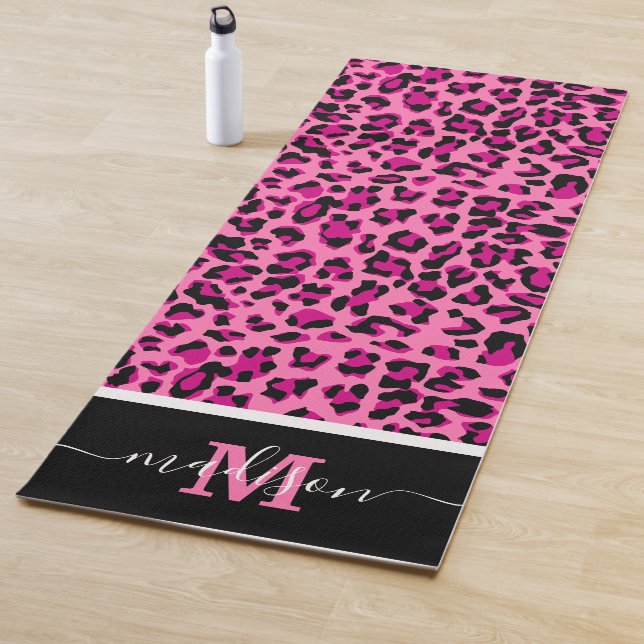 Animal Print Leopard Monogram Pink Yoga Mat (In Situ)