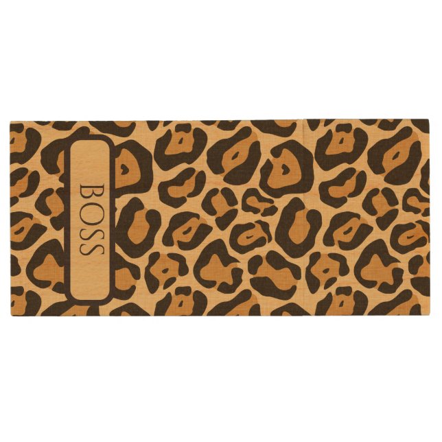 Animal print leopard  pattern wood flash drive (Front)