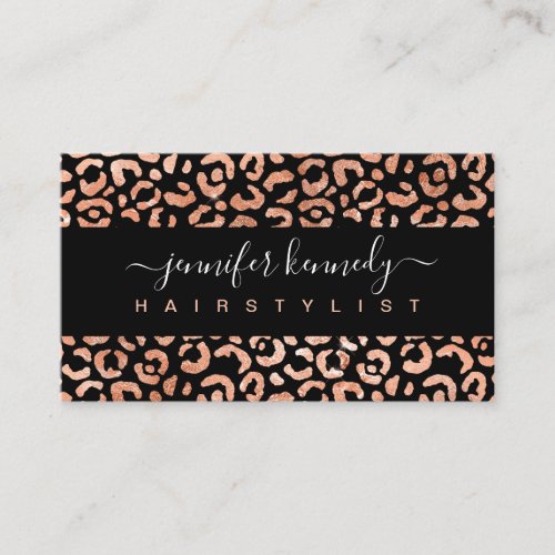 Animal Print Leopard Rose Gold Foil Beauty Salon  Business Card